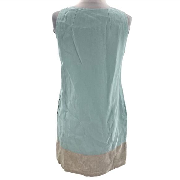 iLinen colorblock light blue tan shift dress with pockets sz S - Picture 2 of 5